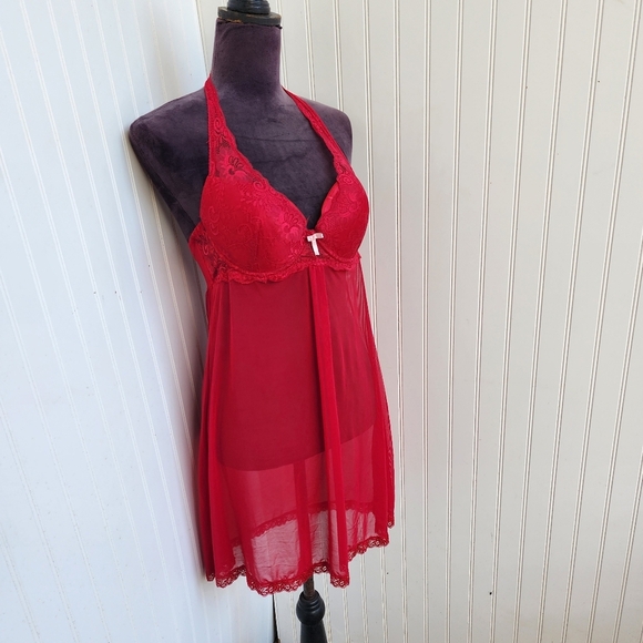 NWOT Marilyn Monroe Intimates Red Sheer Nightie Babydoll Lingerie Bra Slip XL - Picture 2 of 12